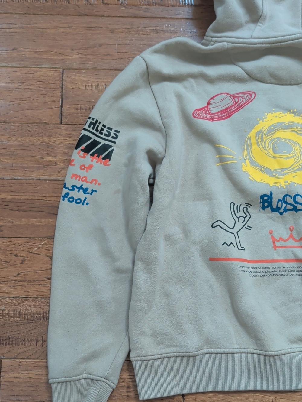 Keep Life Simple Create 2MRW Graphic Hoodie - Tan with Multicolor Prints - Picture 7 of 10